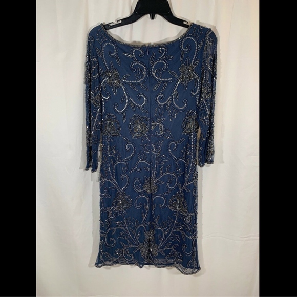 NWT $178 Pisarro Nights Embellished Mesh Sheath Dress in Blue [SZ‎ 6 ] - Picture 6 of 8